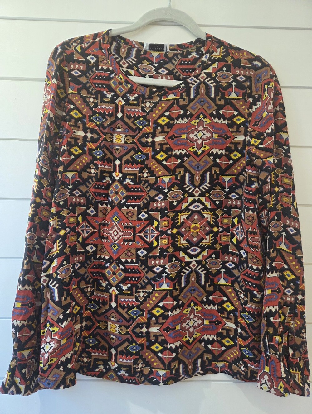 Equipment 90s Multicolor Silk Geometric Long-Sleeve Top